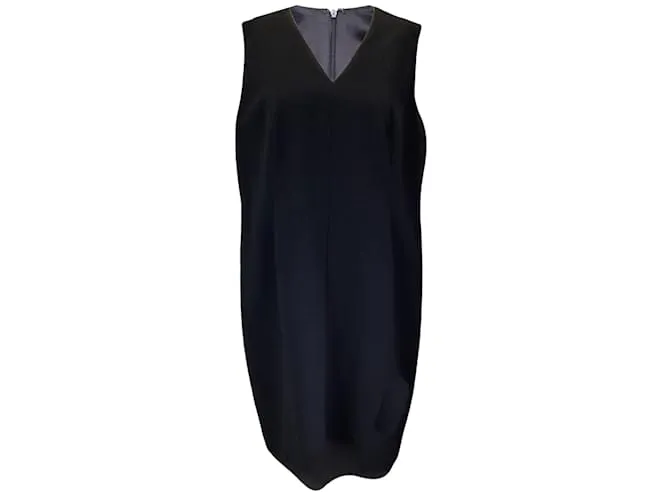 Vestido midi de crepé de lana con cuello en V, sin mangas y forro de seda negro Akris 
