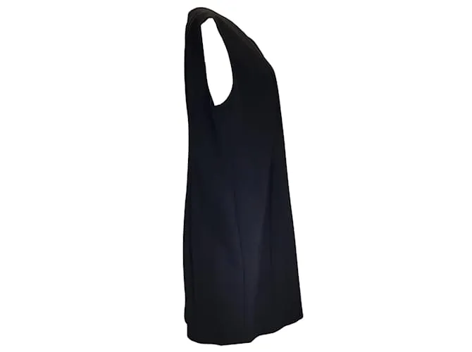 Vestido midi de crepé de lana con cuello en V, sin mangas y forro de seda negro Akris 