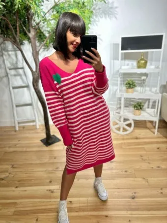 Vestido Punto Rayas NETIMA Fucsia