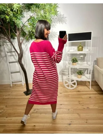 Vestido Punto Rayas NETIMA Fucsia