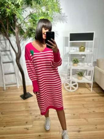 Vestido Punto Rayas NETIMA Fucsia