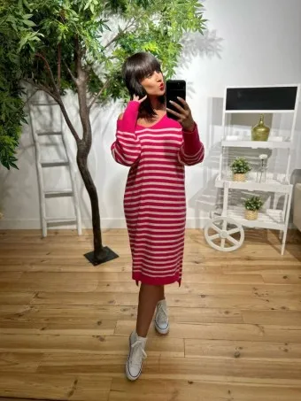 Vestido Punto Rayas NETIMA Fucsia