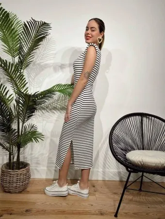 Vestido Rayas Drapeado MARELLA Marino