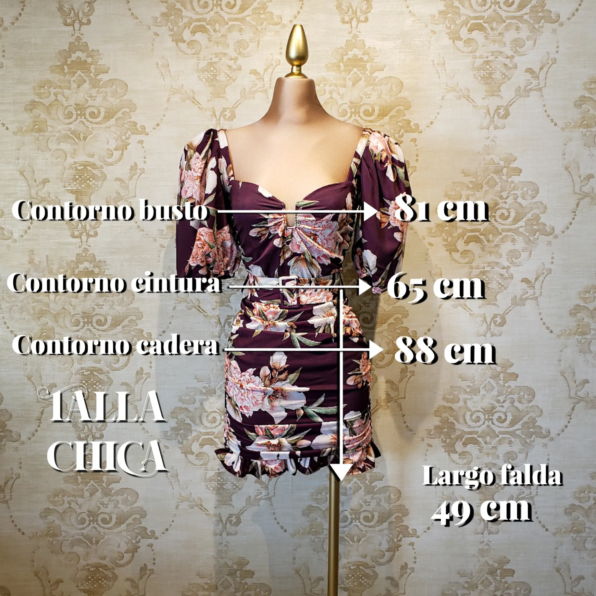 Vestido Vino Corto con Estampado de Flores