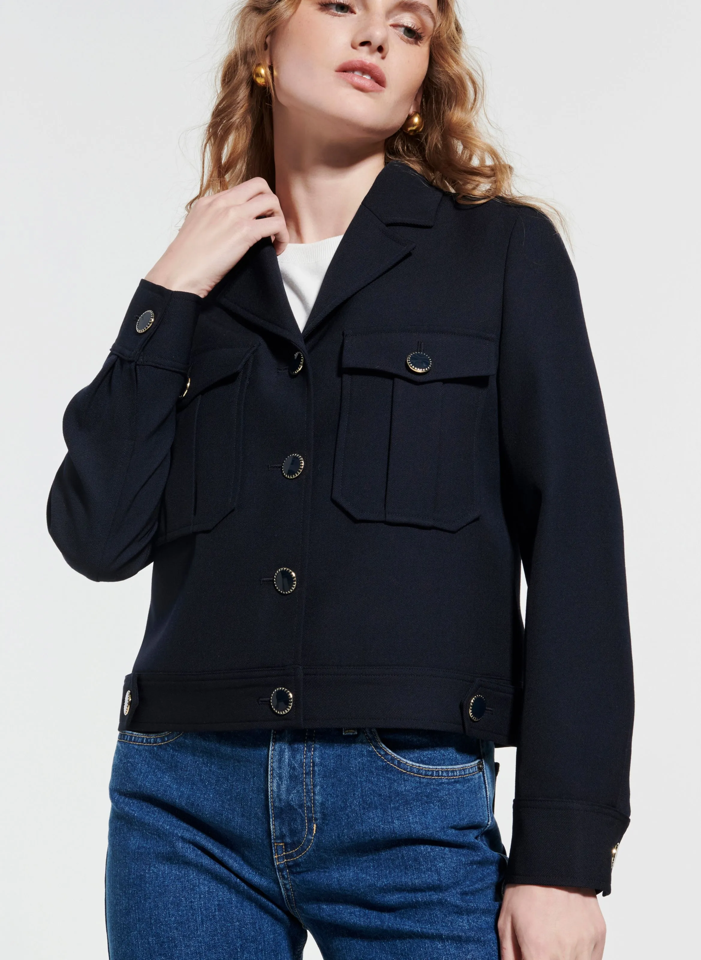 VINCI  CHAQUETA RECTA CON CUELLO SASTRE EN AZUL
