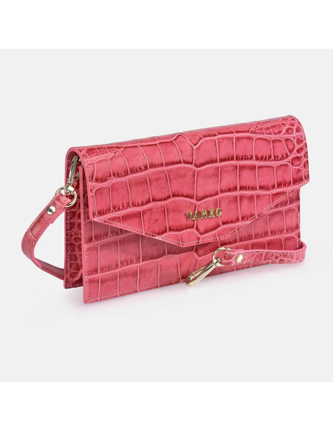 YANKO bolso de mano plano con bandolera para mujer en piel grabada
