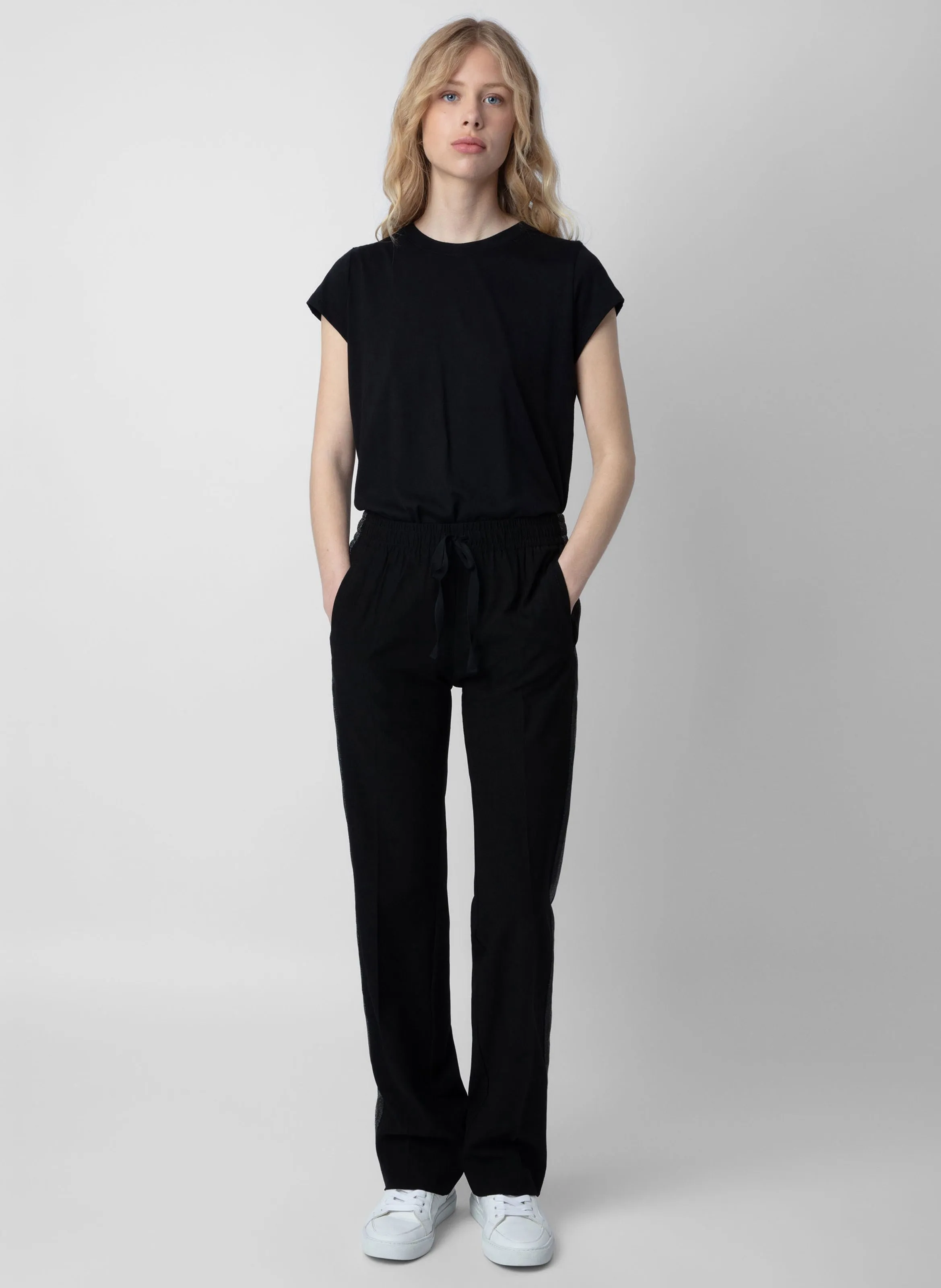 ZADIG&VOLTAIRE POMY  PANTALóN RECTO VAPOROSO CON BANDAS EN NEGRO