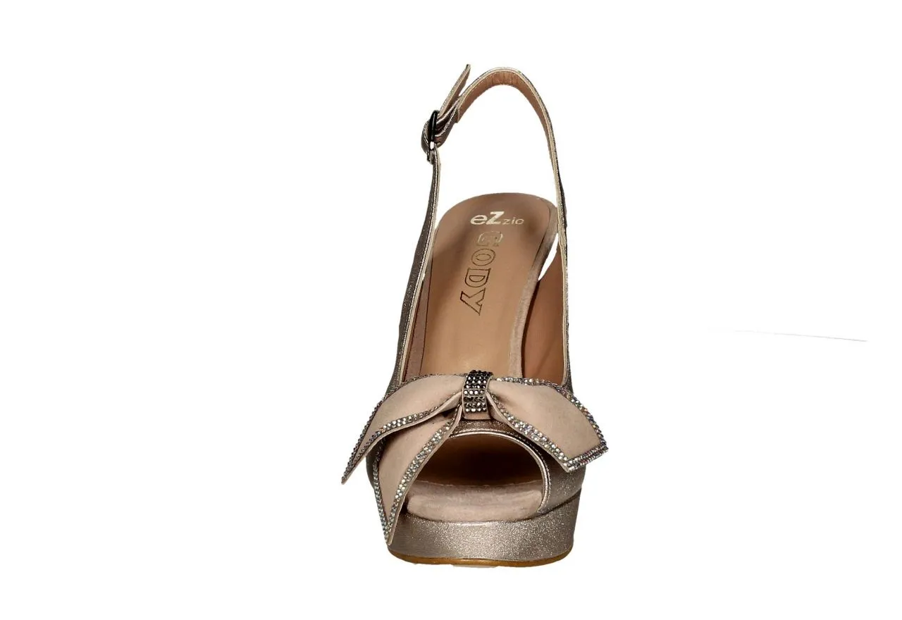 Zapato Punta/talon Abierto Piel Maquillaje Lazo Brillantes