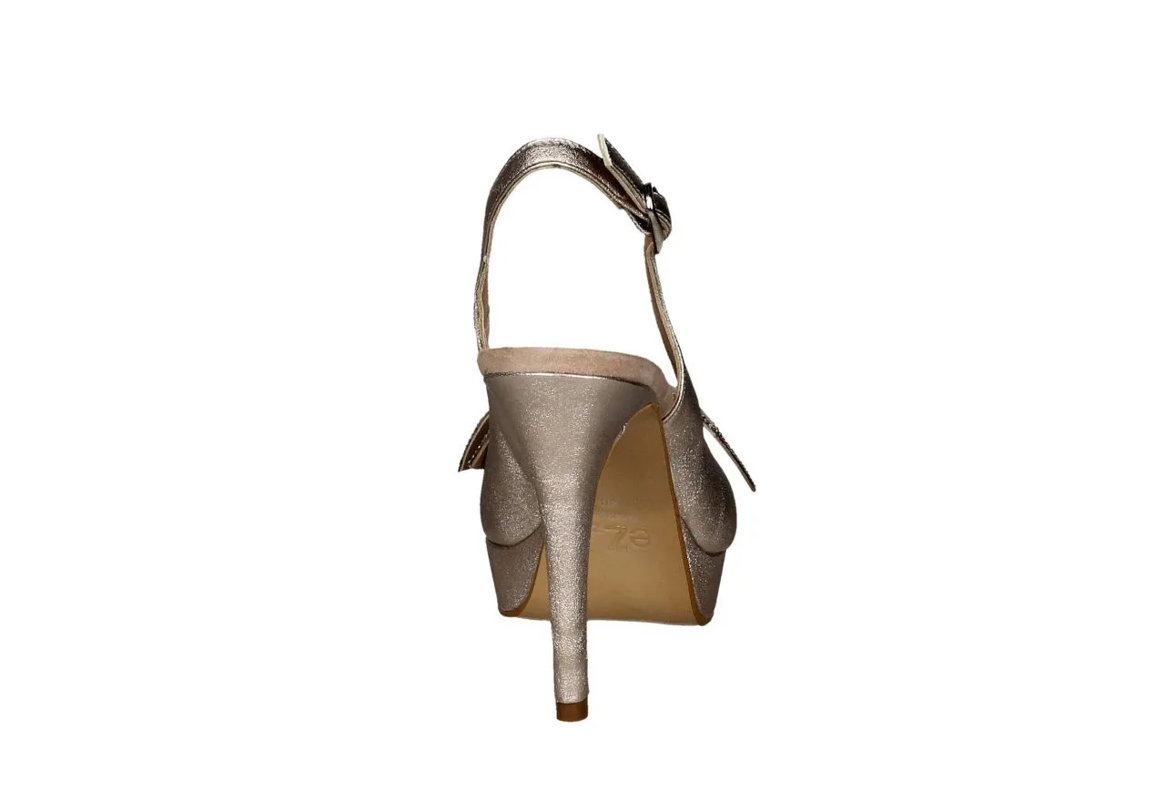 Zapato Punta/talon Abierto Piel Maquillaje Lazo Brillantes