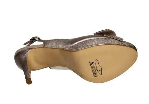Zapato Punta/talon Abierto Piel Maquillaje Lazo Brillantes